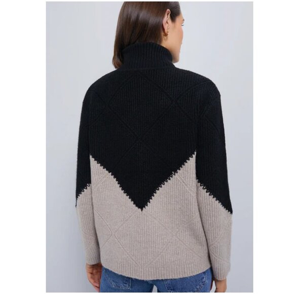 Tuckernuck Black & Tan Diamond Demi Turtleneck sweater size L large Hyacinth - Picture 4 of 10